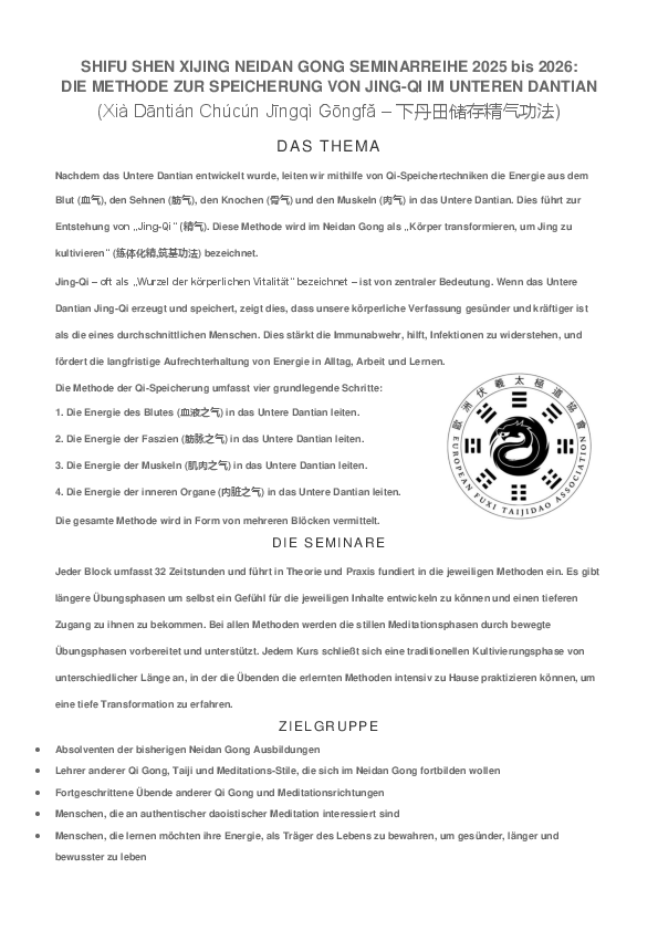 NeiDanGong Blockkurs Shen XiJing
