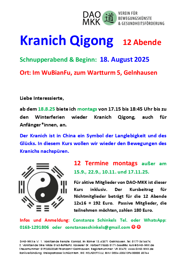 Kurs Kranich Qigong mit Constanze