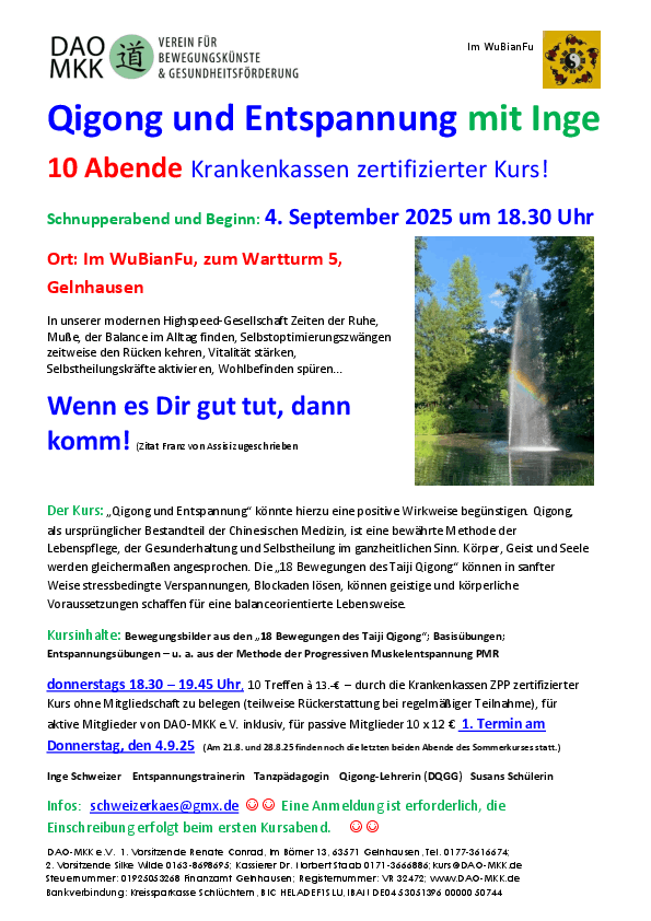 Kurs Qigong und Entspannung mit Inge