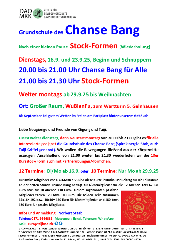 Kurs Spiralenergie-Stab und Stockform Wiederholung