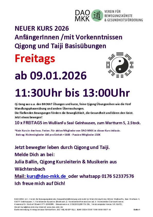 Kurs Qigong und Taiji Basics mit Julia in Gelnhausen