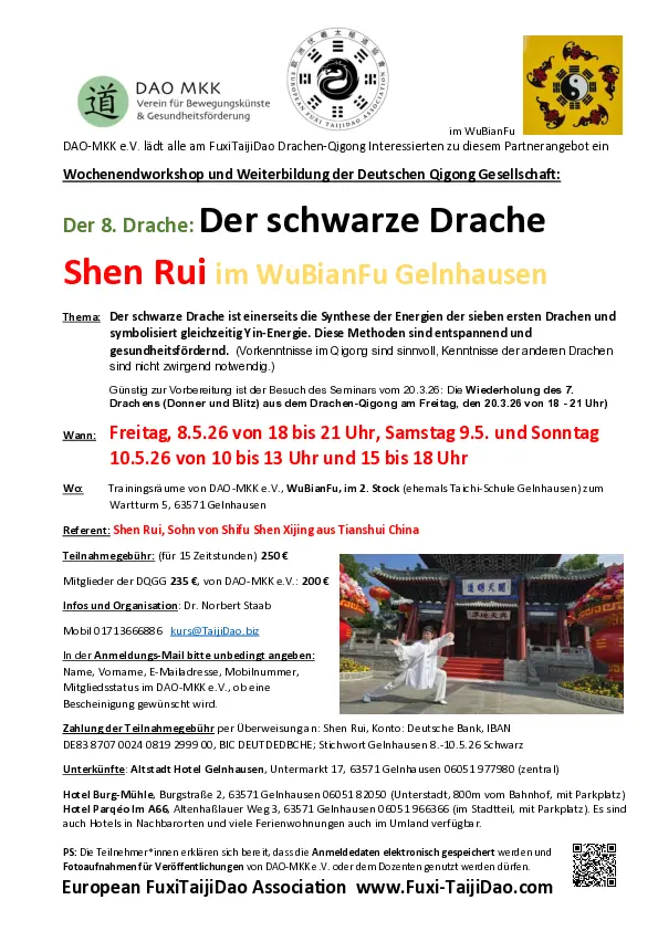 Workshop Drachenqigong 8.-10.5.2026 mit Shen Rui