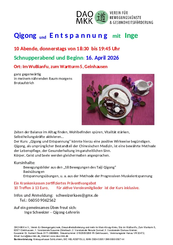 Kurs Qigong und Entspannung mit Inge ab 16.4.2026