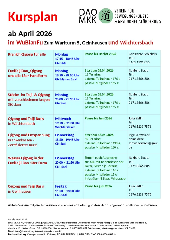 Kursplan ab April 2026 vom 29.3.2026