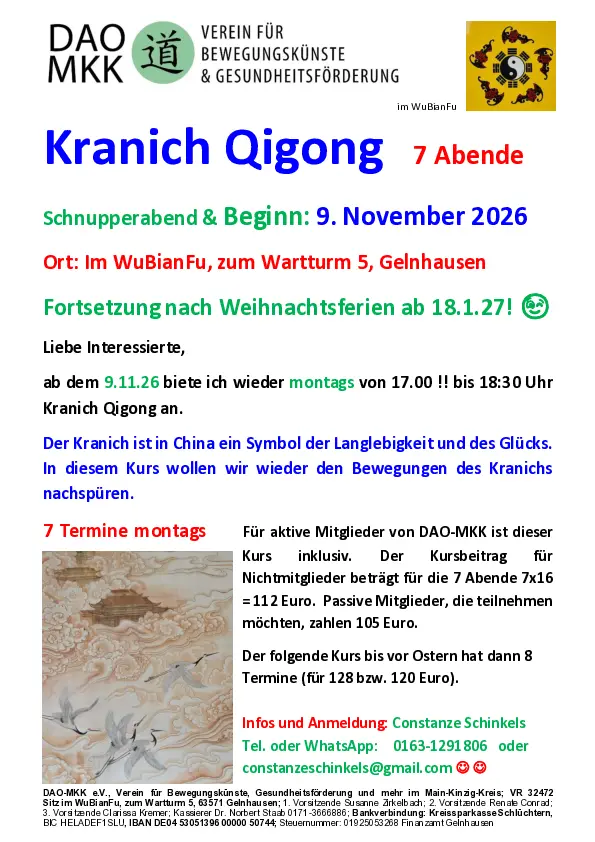 Kranich Qigong mit Constanze ab 9.11.2026